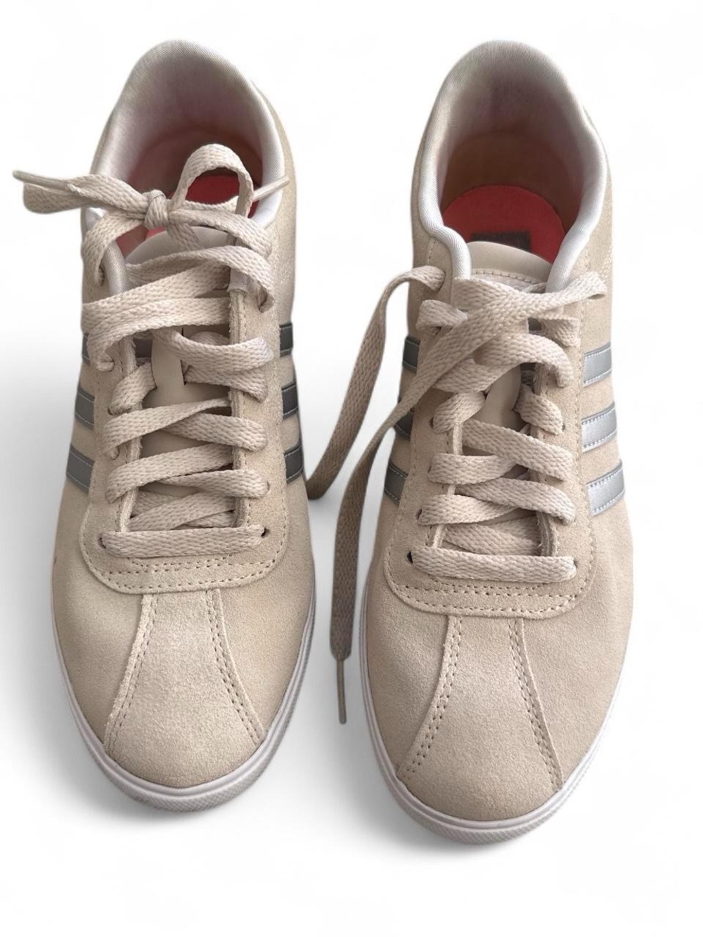 adidas Beige Suede Lace-Up Sneakers with Silver Stripes